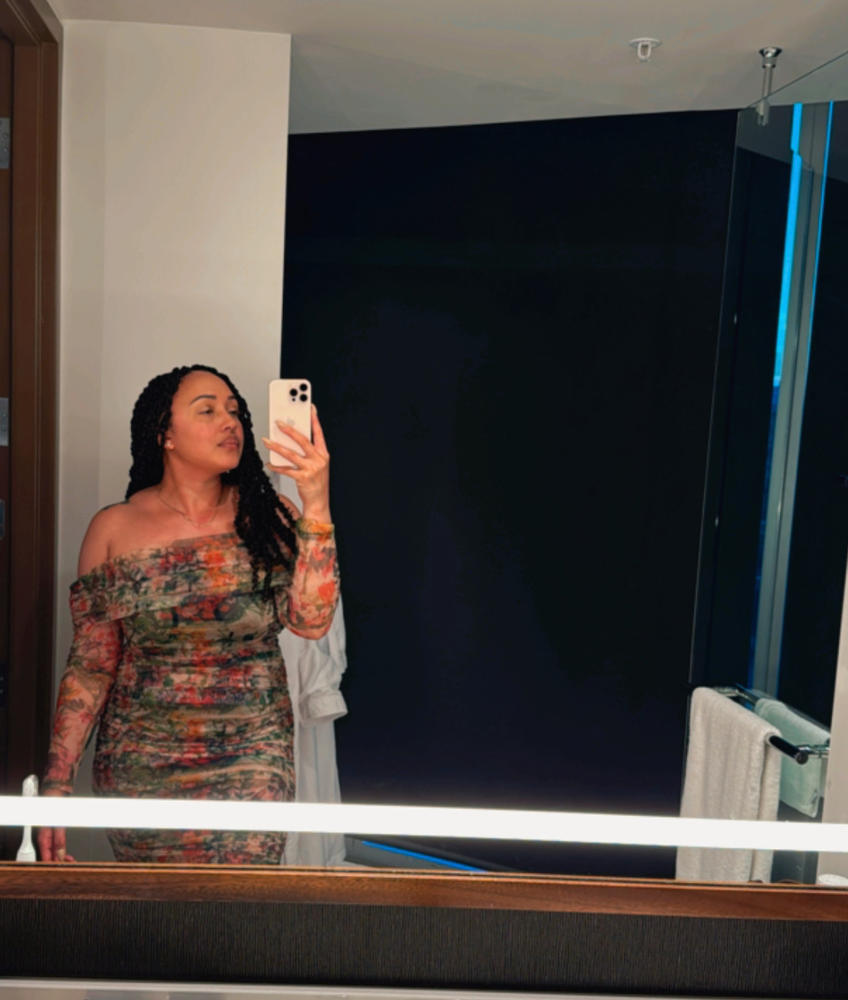Hayley Off Shoulder Midi Dress (Floral Print) - Customer Photo From Christine Curtis