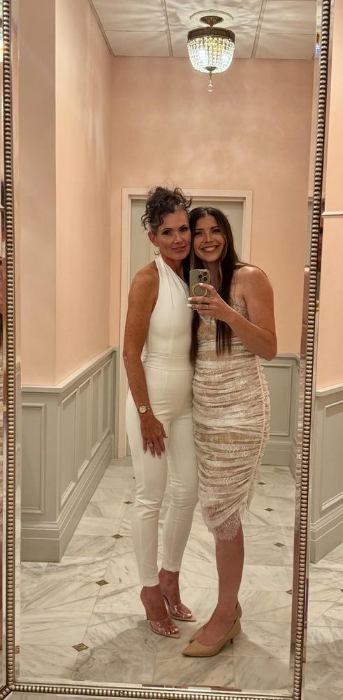 Fatima Lace Ruched Midi Dress (Off White) - Customer Photo From Amy Sale