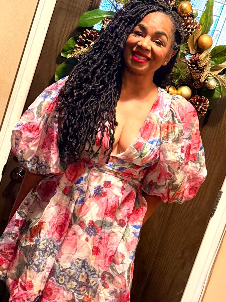 Wivory Bloom Rose Linen Organza Mini Dress (Rose Print) - Customer Photo From Tonia 