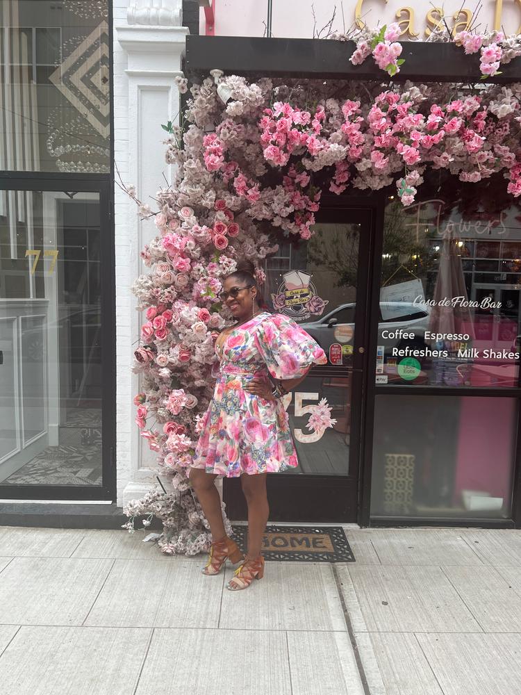 Wivory Bloom Rose Linen Organza Mini Dress (Rose Print) - Customer Photo From Andrea