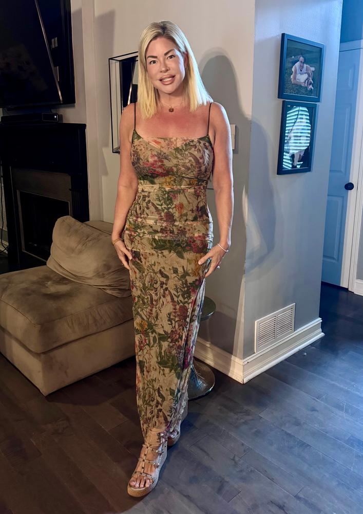 Evita Ruched Mesh Corset Maxi Dress (Garden Muse) - Customer Photo From Kristin Stafford