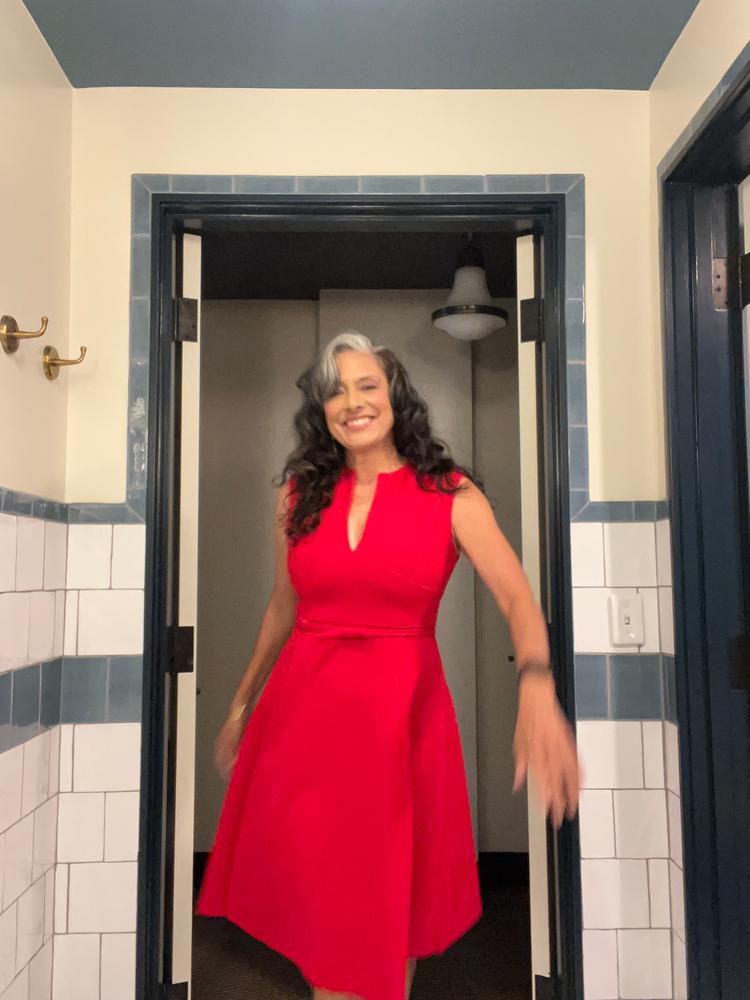 Leslie Italian Ponte Belted Midi Dress (Red) - Customer Photo From Catalina Martone