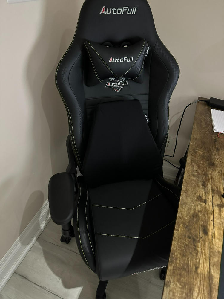 AutoFull C3 Gaming Chair Office Chair with Ergonomic Wingless Cushion PU  Leather Racing Style PC Chair with Footrest and Lumbar Support Pillow,Black