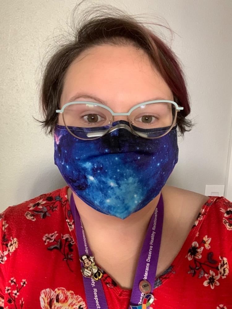 BLUE GALAXY -  MASK WITH (4) PM 2.5 CARBON FILTERS - Customer Photo From Jenn