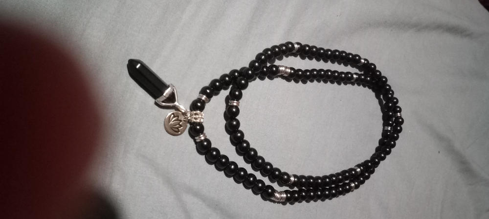 Black Onyx Spiritual Warrior Strength 108 Stretch Mala Necklace Bracelet - Customer Photo From Heather Isbell