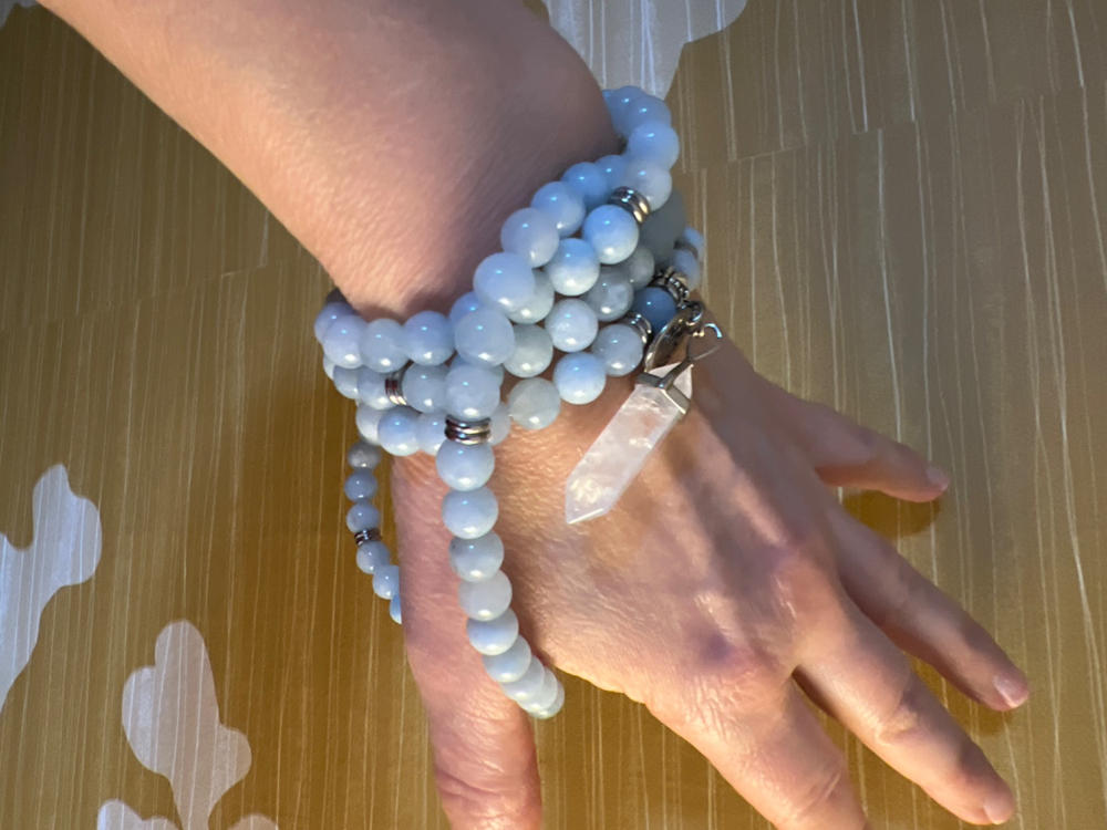 Aquamarine Conscious Awareness Relaxation 108 Mala Necklace Bracelet - Customer Photo From Leanne Thorsson