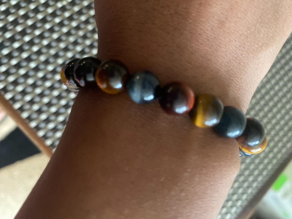Limited Edition Triple Power Red Tigers Eye Blue Tigers Eye and Yellow Tigers Eye 8mm Stretch Bracelet - Customer Photo From S Wallace