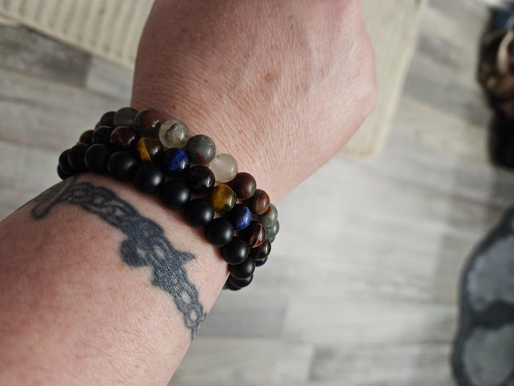 Limited Edition Triple Power Red Tigers Eye Blue Tigers Eye and Yellow Tigers Eye 8mm Stretch Bracelet - Customer Photo From JULIE ROBINSON