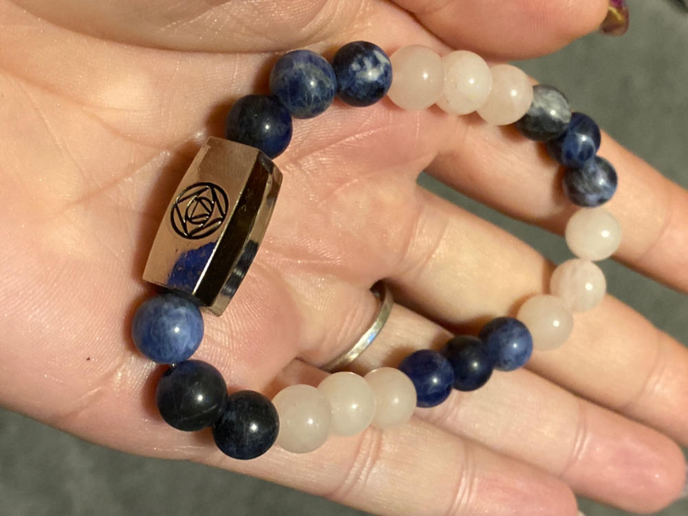8mm Elizabeth April Channeled Arcturian Sacred Geometry Limited Edition Cosmic Species Stretch Bracelet - Customer Photo From Sarah Waitley
