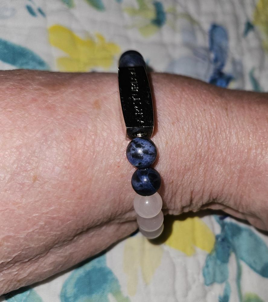 8mm Elizabeth April Channeled Arcturian Sacred Geometry Limited Edition Cosmic Species Stretch Bracelet - Customer Photo From Donna Weaver