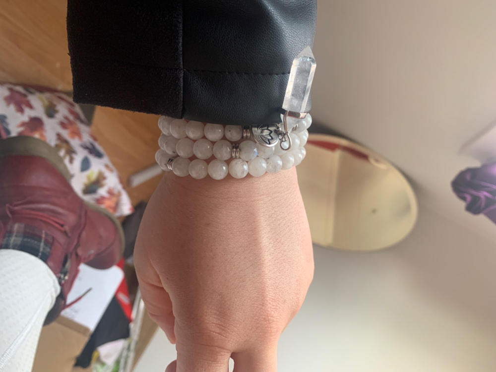 Limited Edition Rainbow Moonstone Miracles & Universal Energy 108 Stretch Mala Necklace Bracelet - Customer Photo From Kat