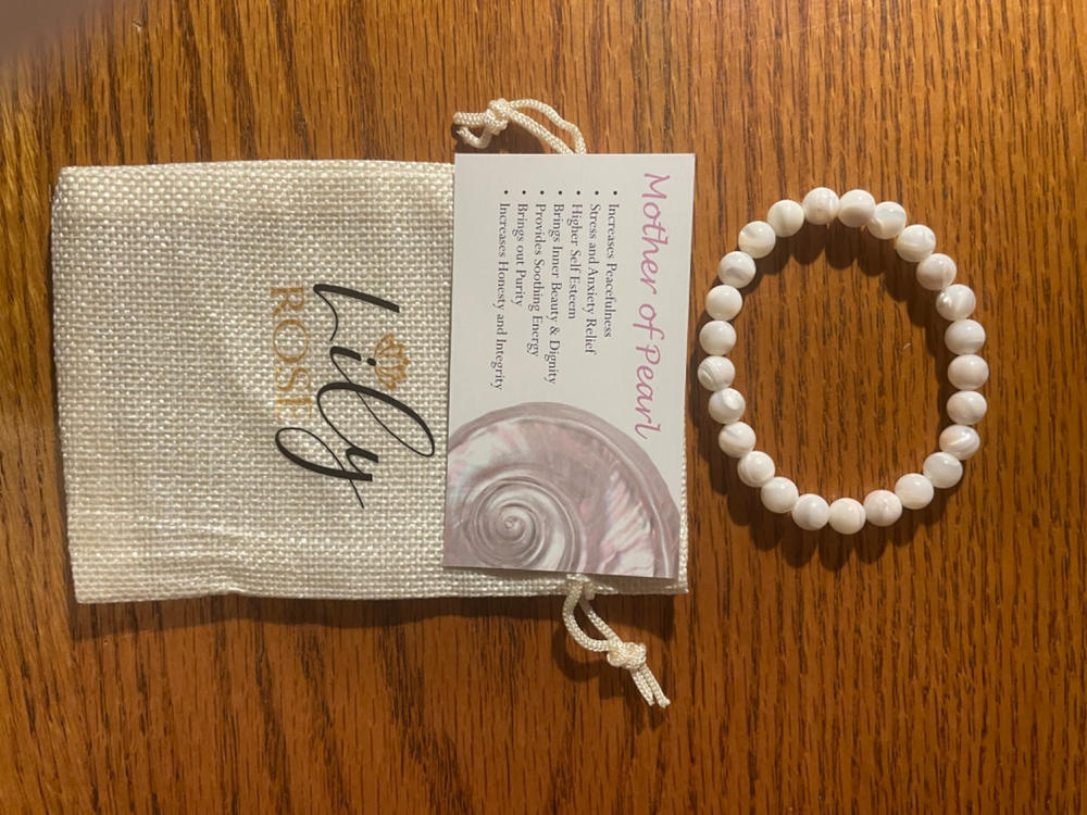 Mother of Pearl Peacefulness & Purity 8mm Stretch Bracelet - Customer Photo From Janet Reardon