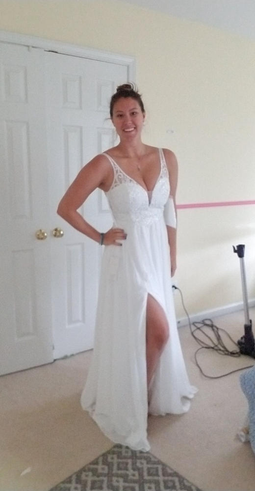 A-Line Long Formal Dress with Slit Beaded Bodice - Customer Photo From Julia McMekin