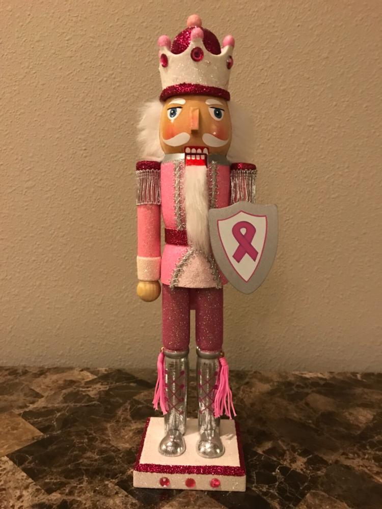 Breast Cancer Support King Nutcracker Pink with Ribbon 15 inch - Customer Photo From Marie L.