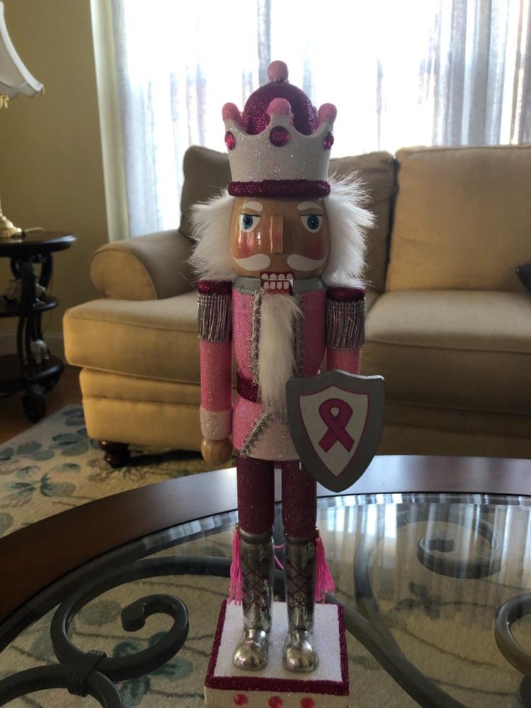 Breast Cancer Support King Nutcracker Pink with Ribbon 15 inch - Customer Photo From Laura D.