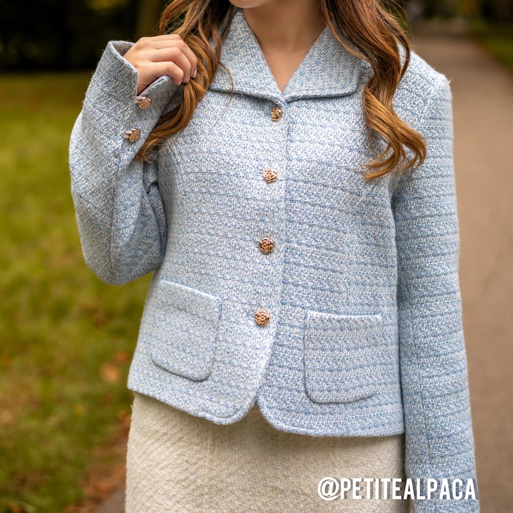 Sophia Simple Lapel Tweed Baby Blue Jacket – Simple Retro