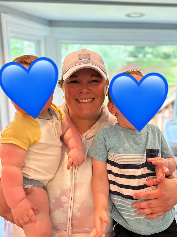 Baby Blue and White Speckled “Mom” Hero Cap