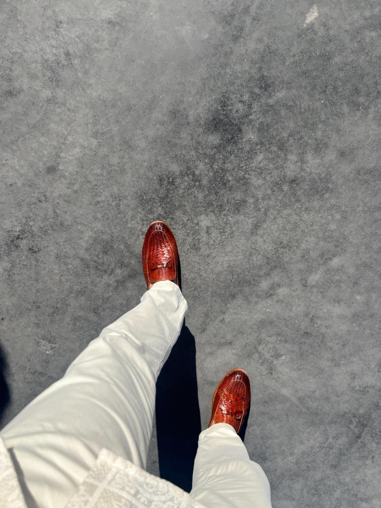 Odell Caramel Woven Leather Belgian Loafers - Customer Photo From David Valdepena