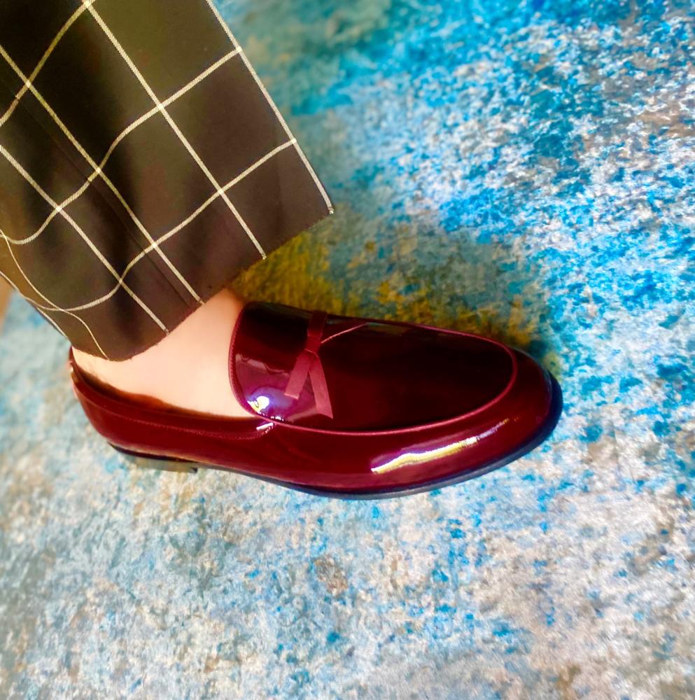 Odell Burgundy Patent Leather Belgian Loafers - Customer Photo From jeffrey fetzer