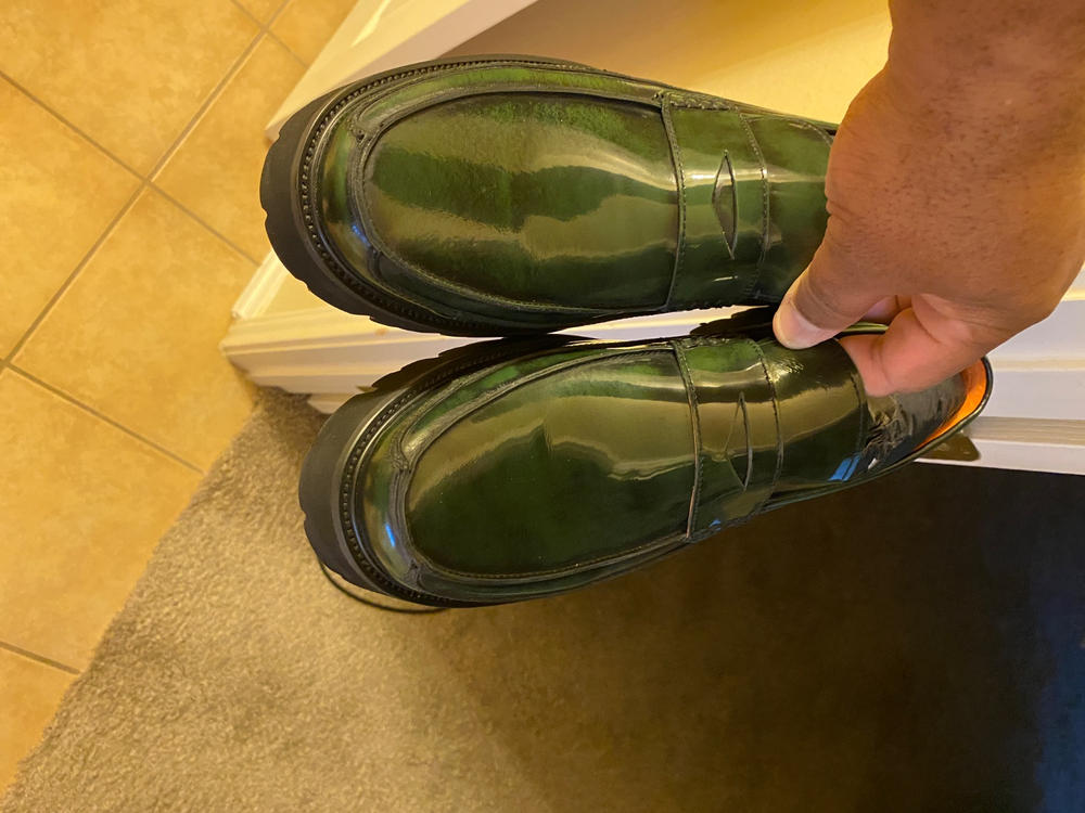 Adler Dark Green Patent Leather Penny Loafers - Customer Photo From Kenneth Carnes