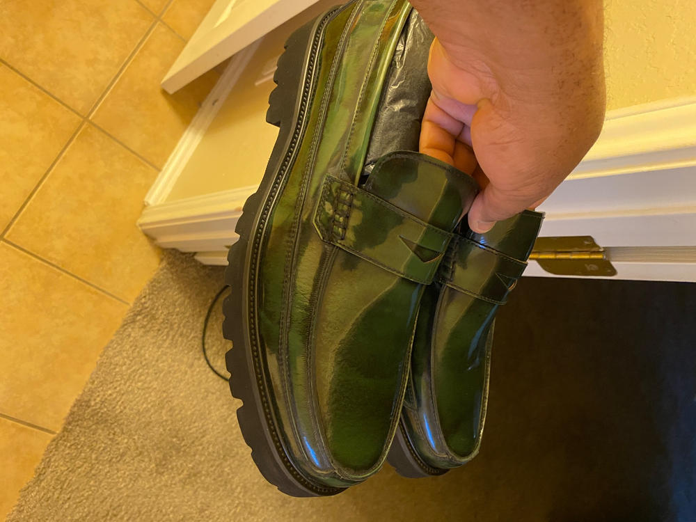 Adler Dark Green Patent Leather Penny Loafers - Customer Photo From Kenneth Carnes