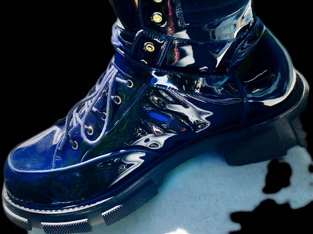 Atlas Navy Patent Leather Strap Boots display picture 3