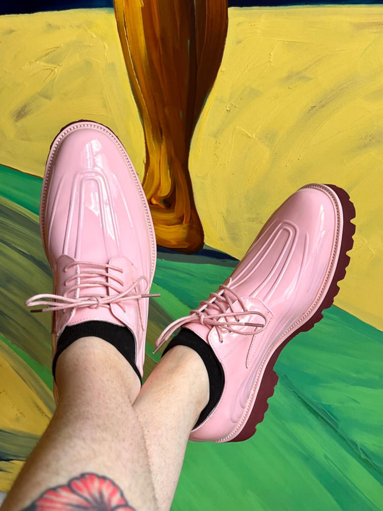 Jayden Pink Patent Leather Lug Sole Derby Shoes