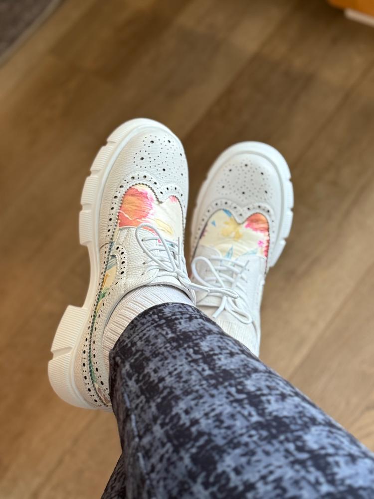 Ms. Alexander Cream/Floral Leather Lug Wingtip Derby - Customer Photo From Teresa Boulanger