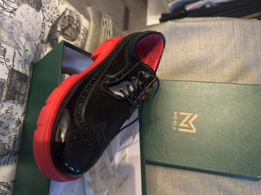Ms. Alexander Black/Red Leather Lug Wingtip Derby - Customer Photo From P O BOX 52 Brady