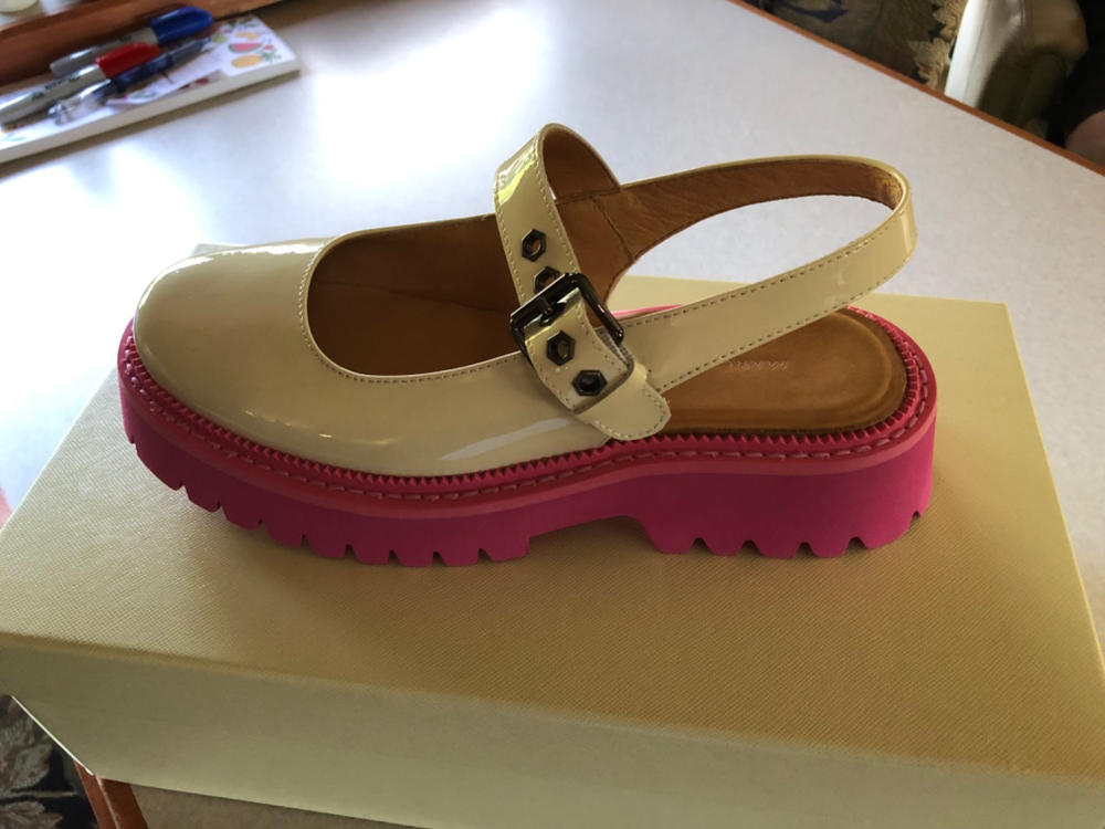 Luna Cream/Pink Leather Mary Jane Lug Slingbacks - Customer Photo From Diane Ketcheson Fox