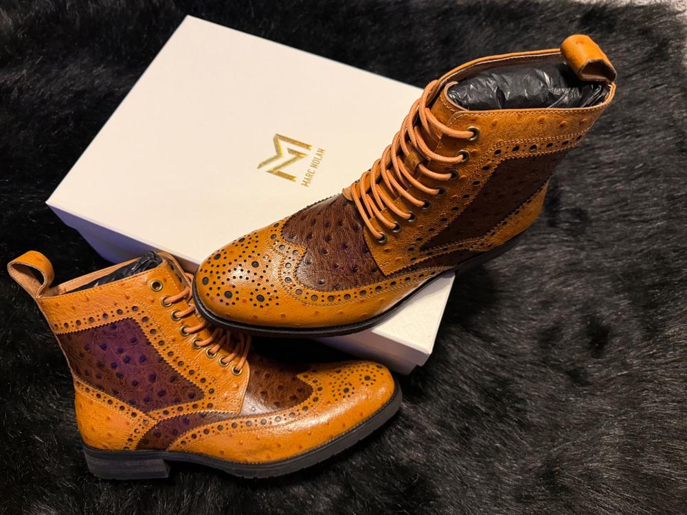 Belmont Cognac/Brown Leather Wingtip Combat Boots display picture 1