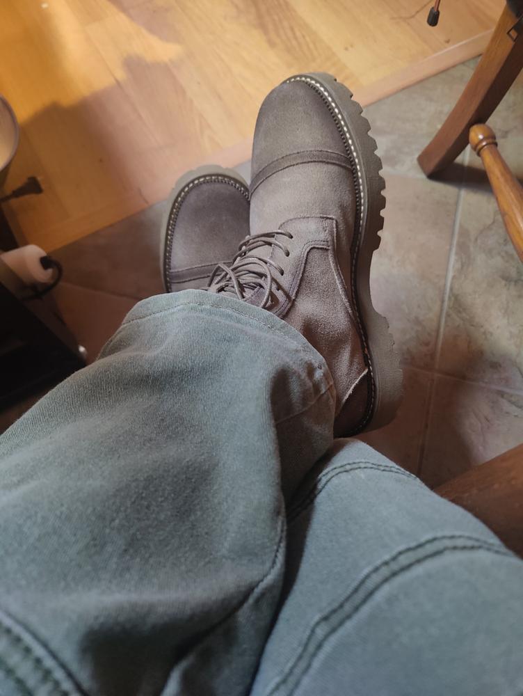 Hudson Green Olive Suede Lug Cap Toe Boots display picture 1