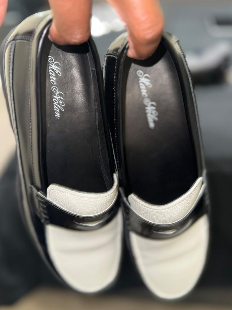 Adler Black/White Leather Lug Penny Loafers display picture 2