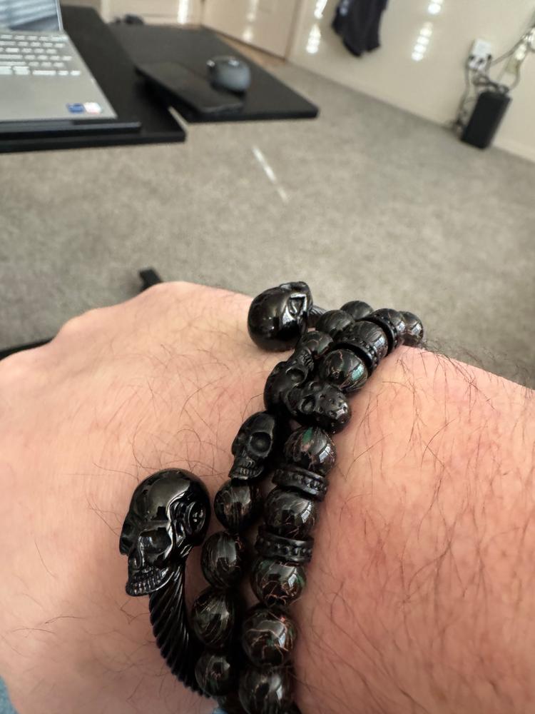 Bracelet Rock Skull Noir En Tissu Imperméable - Fait Main En Autriche - Unisexe, Idéal Festivals, Cadeau Rockeurs