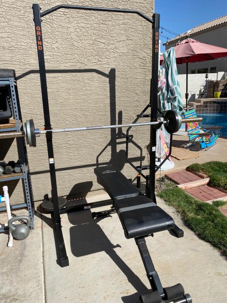 GRIND Fitness Alpha1000 Squat Stand, Exercise Rack with Barbell Holder and  Weight Storage Pegs, 2x2 Uprights, 1000 lbs Weight Limit, Textured Pull Up  Bar, Heavy Duty J-Cups 