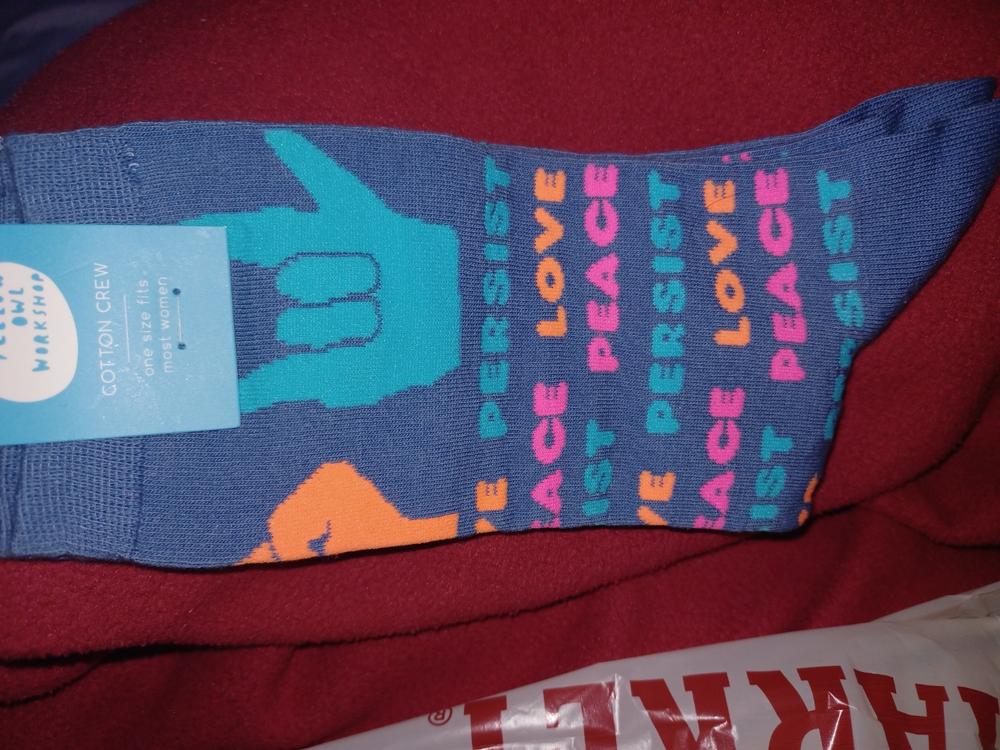 Love Peace Persist Crew Socks - Small - Customer Photo From Angela Lawrence