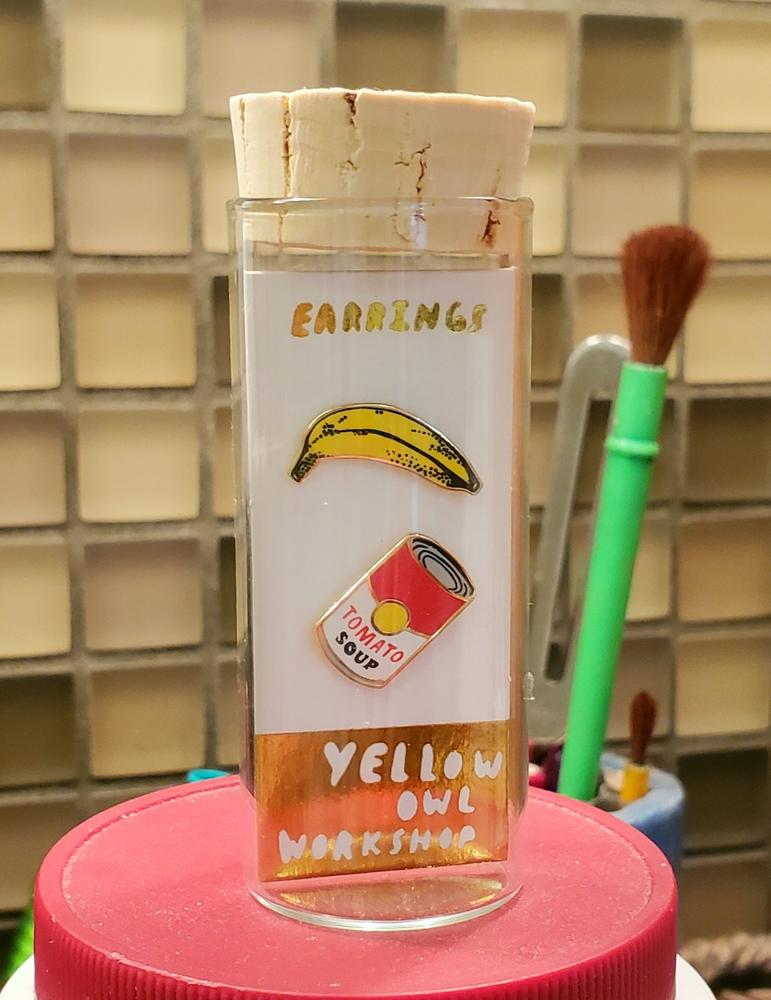 Pop Art Banana & Soup Earring - Customer Photo From Eileen M.