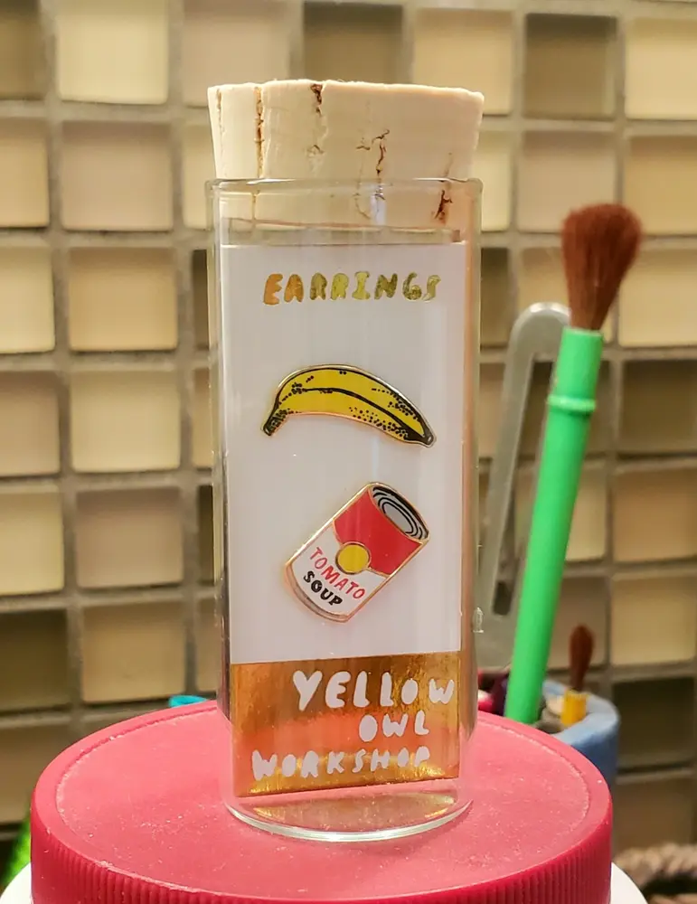 Pop Art Banana & Soup Earring - Customer Photo From Eileen M.