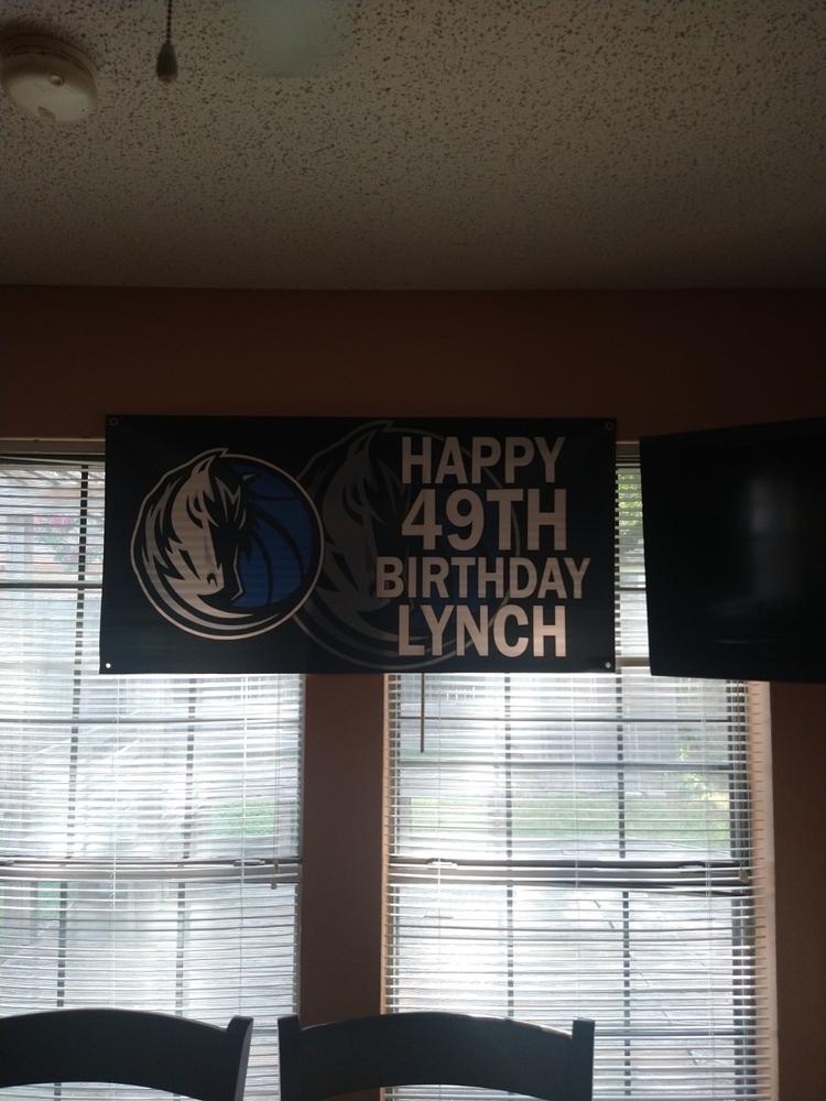 Personalized Dallas Mavericks Banner for Special Occasion, Holiday, Birthday, Announcement, Retirement, Promotion, Celebration. - 2x4 FT, Yes - Customer Photo From NAISHCA AZAKYTU