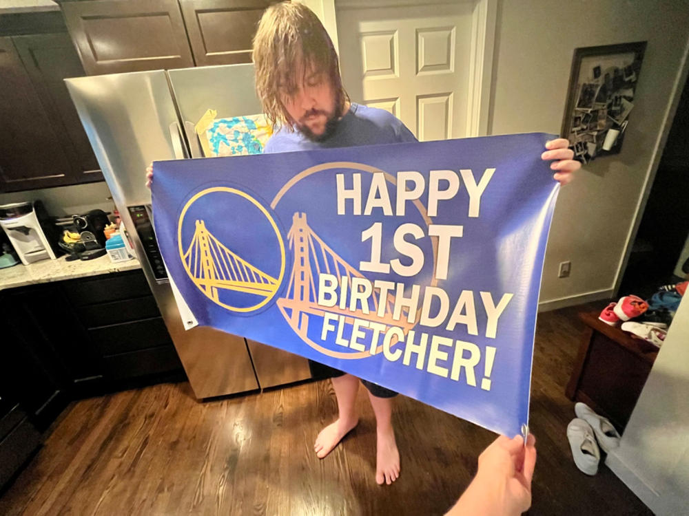 Personalized Golden State Warriors Banner for Special Occasion, Holiday, Birthday, Announcement, Retirement, Promotion, Celebration. - 2x4 FT, Yes - Customer Photo From DonnaJoy Kent