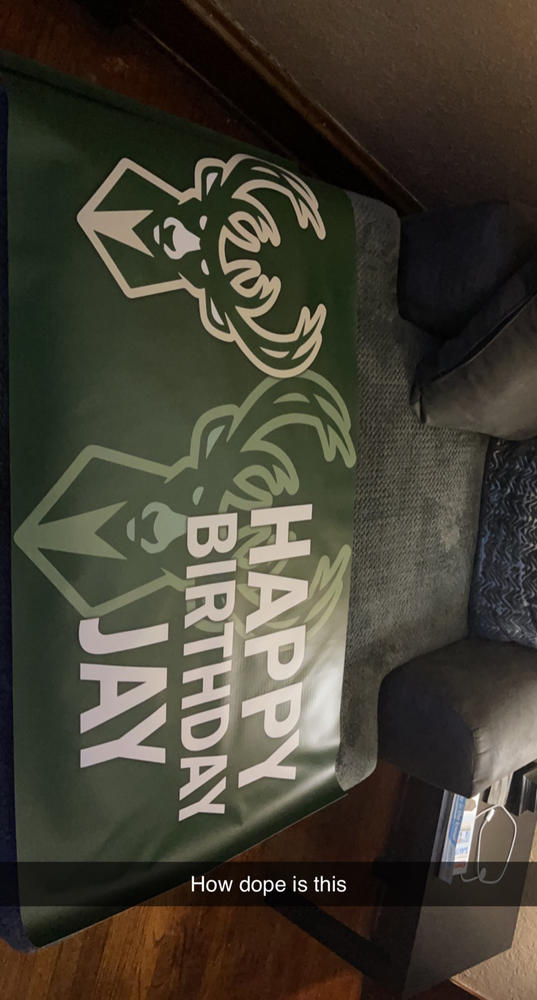 Personalized Milwaukee Bucks Banner for Special Occasion, Holiday, Birthday, Announcement, Retirement, Promotion, Celebration. - 2x4 FT, No - Customer Photo From Amanda Shoning