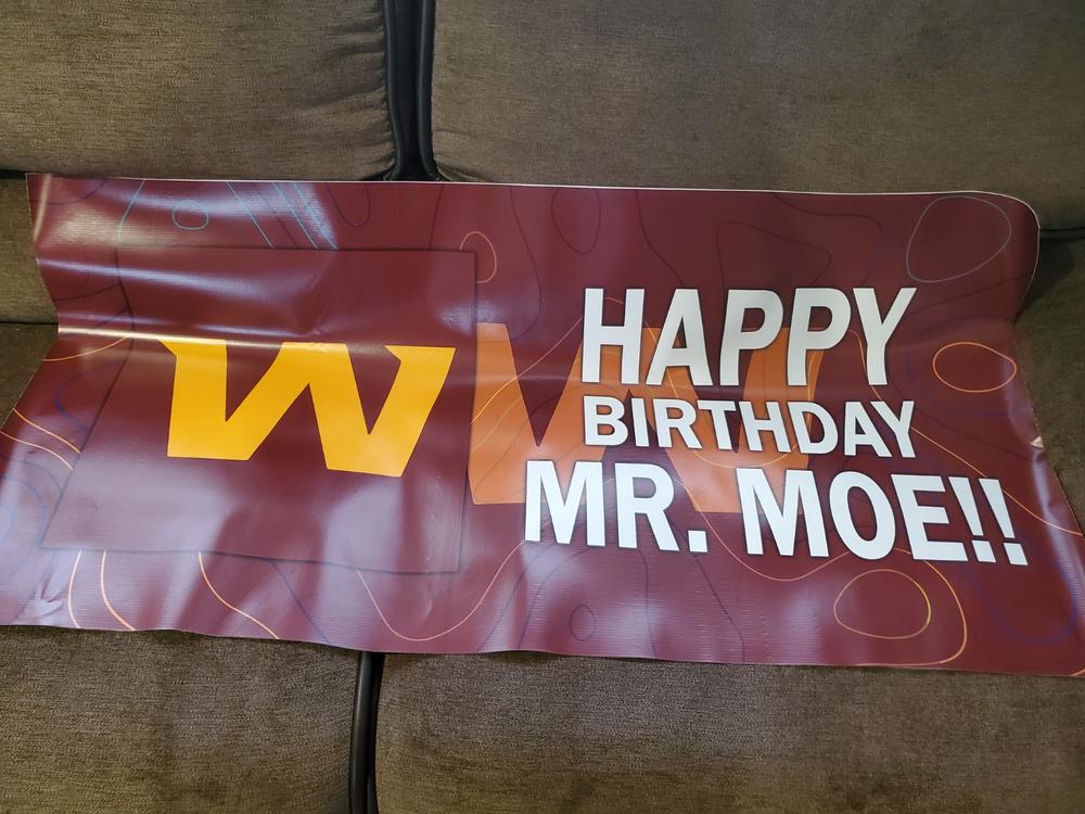 Personalized Washington Football Team Banner for Special Occasion, Holiday, Birthday, Announcement, Retirement, Promotion, Celebration. - 2x4 FT, No - Customer Photo From Christina Pulley