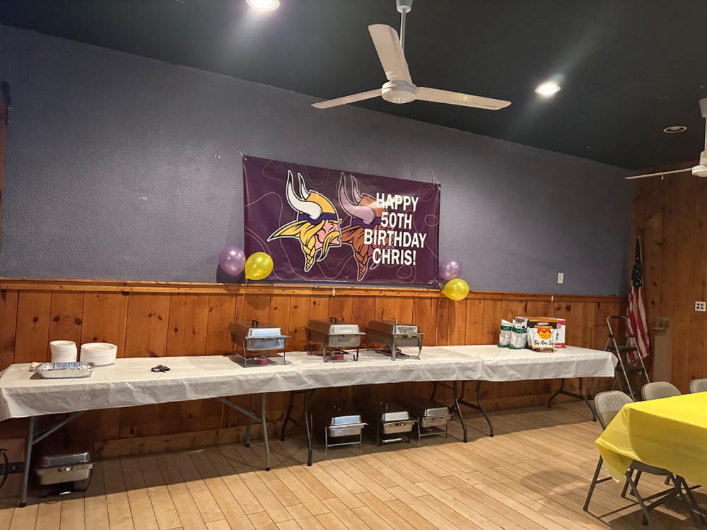 Personalized Minnesota Vikings Banner for Special Occasion, Holiday, Birthday, Announcement, Retirement, Promotion, Celebration. - 3½x7 FT, Yes - Customer Photo From Katie Darosh