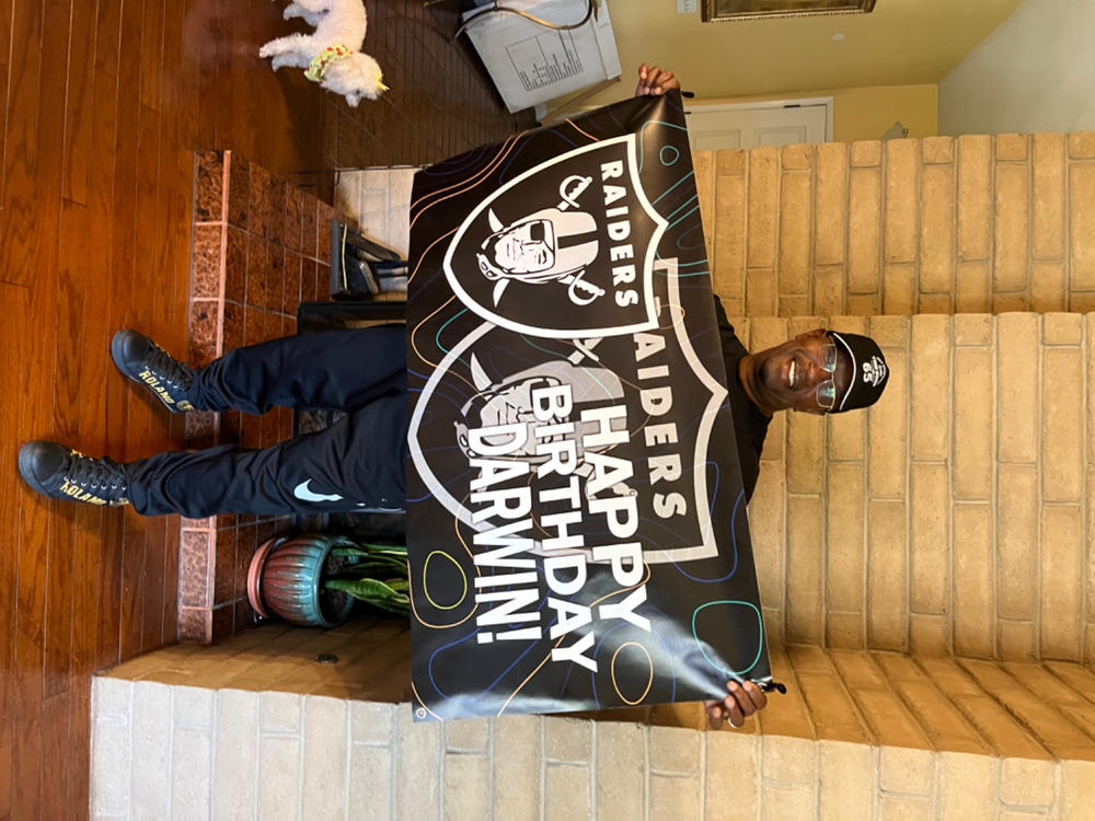 Personalized Las Vegas Raiders Banner for Special Occasion, Holiday, Birthday, Announcement, Retirement, Promotion, Celebration. - 2x4 FT, Yes - Customer Photo From Cynthia Roland
