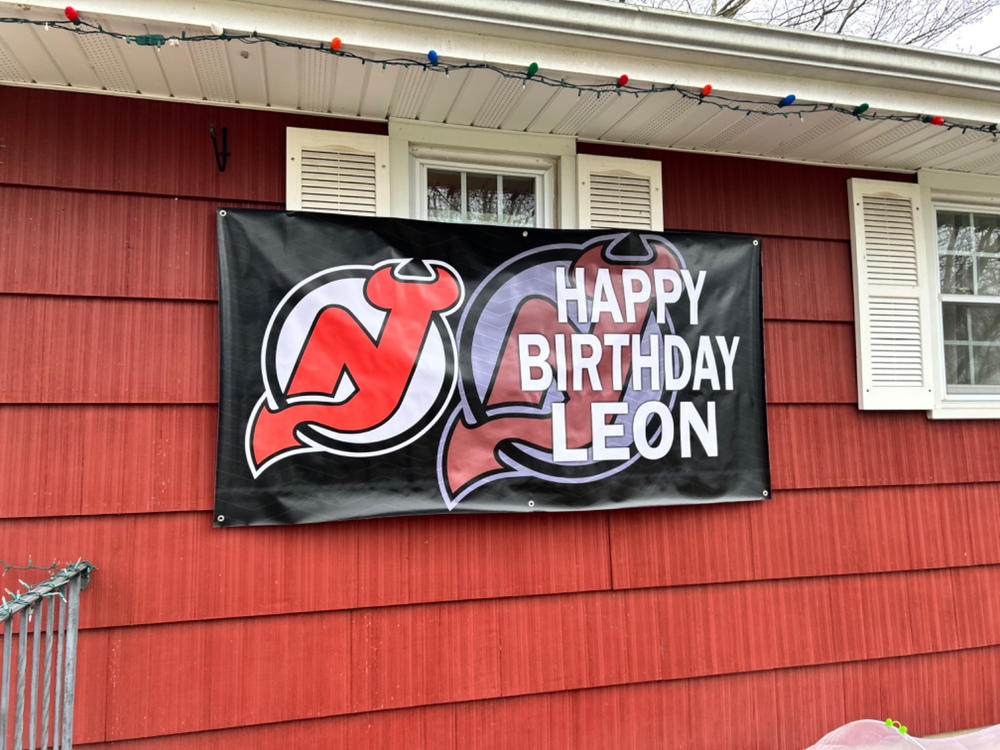 Personalized New Jersey Devils Banner for Special Occasion, Holiday, Birthday, Announcement, Retirement, Promotion, Celebration. - 3½x7 FT, Yes - Customer Photo From Jessica Pazienza