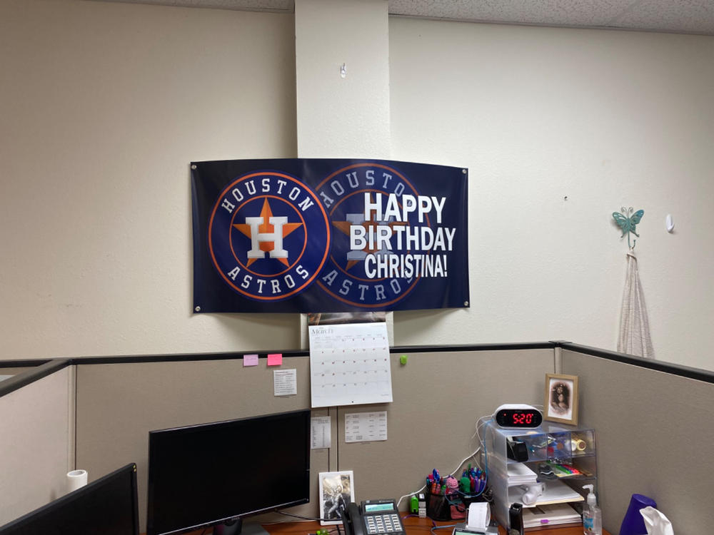 Personalized Houston Astros Banner for Special Occasion, Holiday, Birthday, Announcement, Retirement, Promotion, Celebration - 2x4 FT, Yes - Customer Photo From Crissy Frazier
