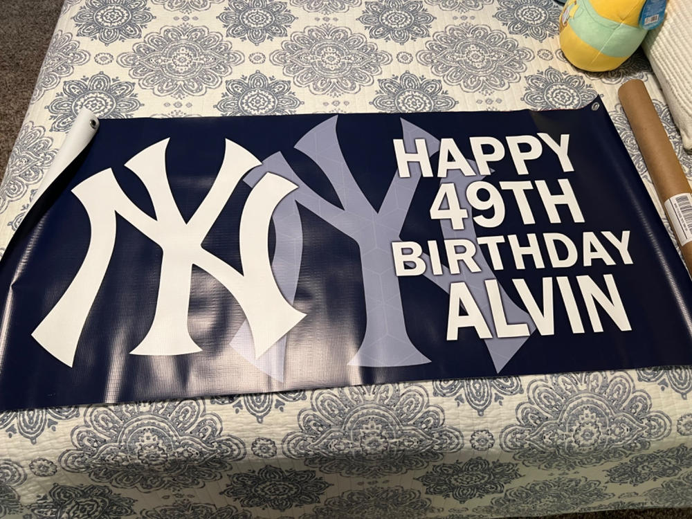 Personalized New York Yankees Banner for Special Occasion, Holiday, Birthday, Announcement, Retirement, Promotion, Celebration - 2x4 FT, Yes - Customer Photo From Yesenia Feliciano