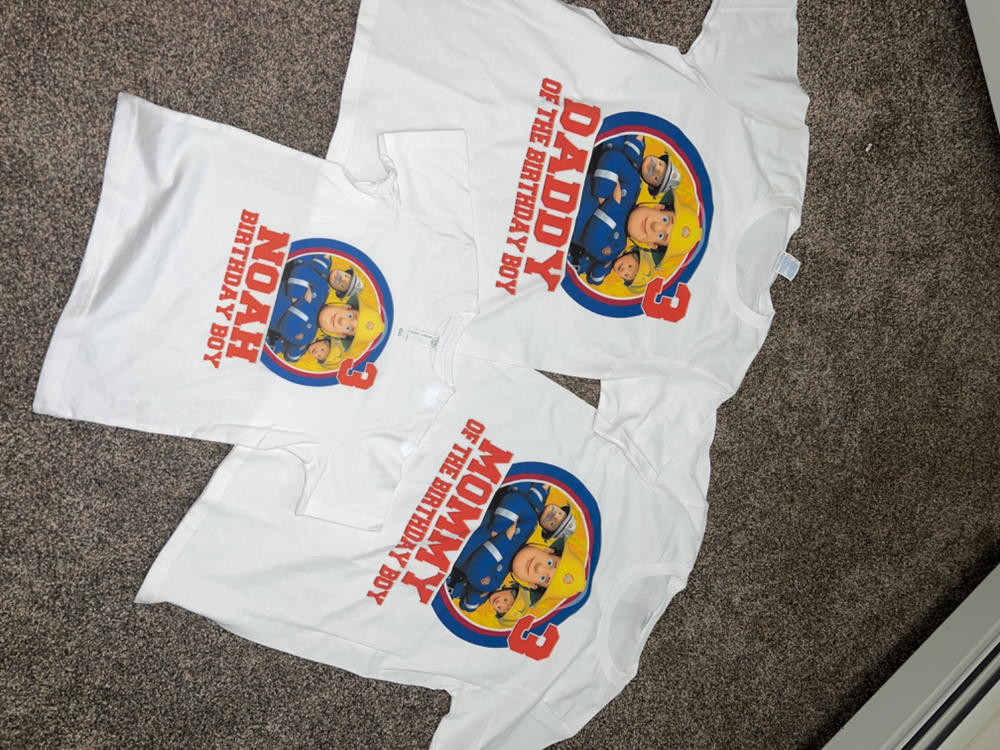 Personalize Fireman Sam Birthday Shirt Youth Toddler and Adult Sizes Available - White, Adult Unisex: Small - Customer Photo From Taylor Hodder
