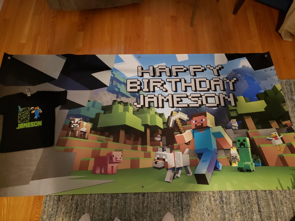 Personalized Minecraft Birthday Banner Weatherproofing - 3½x7 FT, Yes - Customer Photo From Bernadette Sconyers