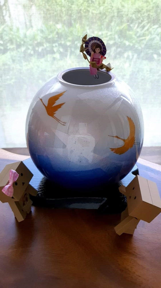 Ginsai Two Cranes Kutani Japanese Flower Vase with stand - Customer Photo From Anonymous